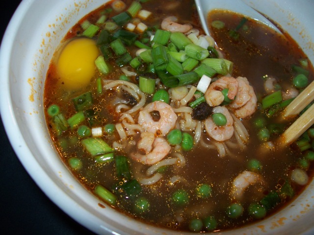 Shrimp Raman in a Spicy Chile Bean Paste Broth